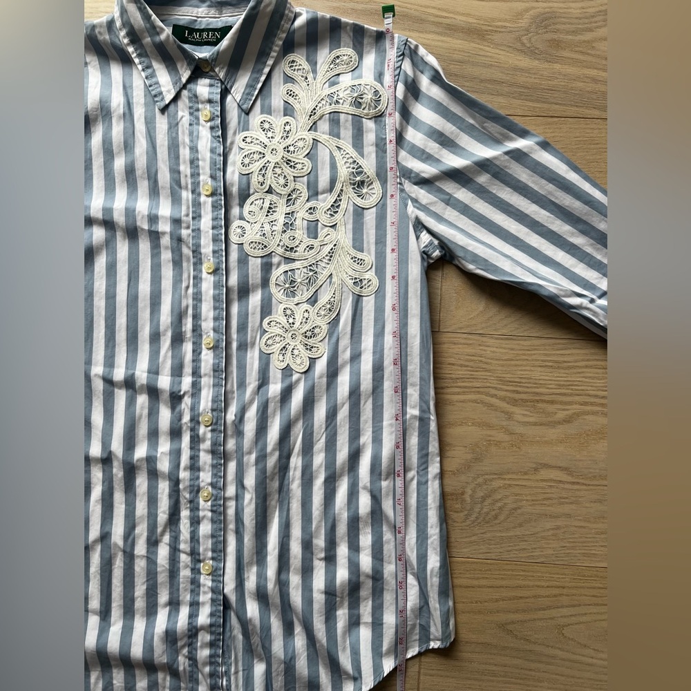 Ralph Lauren Striped Button-Down with Floral Lace - Picture 8 of 9